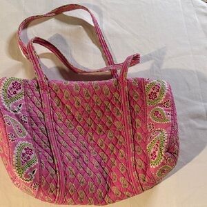 Large Quilted Fabric Duffle Pink Paisley Print Large Travel Tote Shoulder Bag